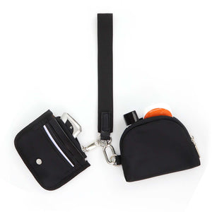 Keychain Wallet - Mini Zip Around Dual Pouch Wristlet，Ideal Small Detachable Cute Coin Purse -Black