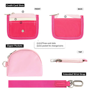 Keychain Wallet - Mini Zip Around Dual Pouch Wristlet ，Ideal Small Detachable Cute Coin Purse-Pink