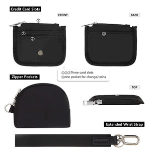 Keychain Wallet - Mini Zip Around Dual Pouch Wristlet，Ideal Small Detachable Cute Coin Purse -Black