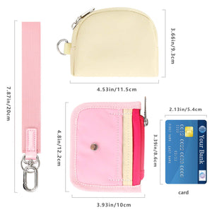 Keychain Wallet - Mini Zip Around Dual Pouch Wristlet ， Ideal Small Detachable Cute Coin Purse -Pink+Yellow