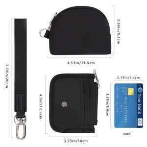 Keychain Wallet - Mini Zip Around Dual Pouch Wristlet，Ideal Small Detachable Cute Coin Purse -Black