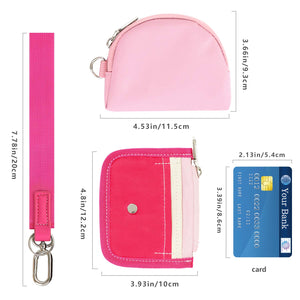 Keychain Wallet - Mini Zip Around Dual Pouch Wristlet ，Ideal Small Detachable Cute Coin Purse-Pink