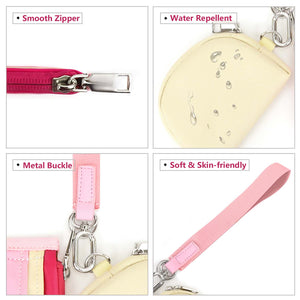 Keychain Wallet - Mini Zip Around Dual Pouch Wristlet ， Ideal Small Detachable Cute Coin Purse -Pink+Yellow